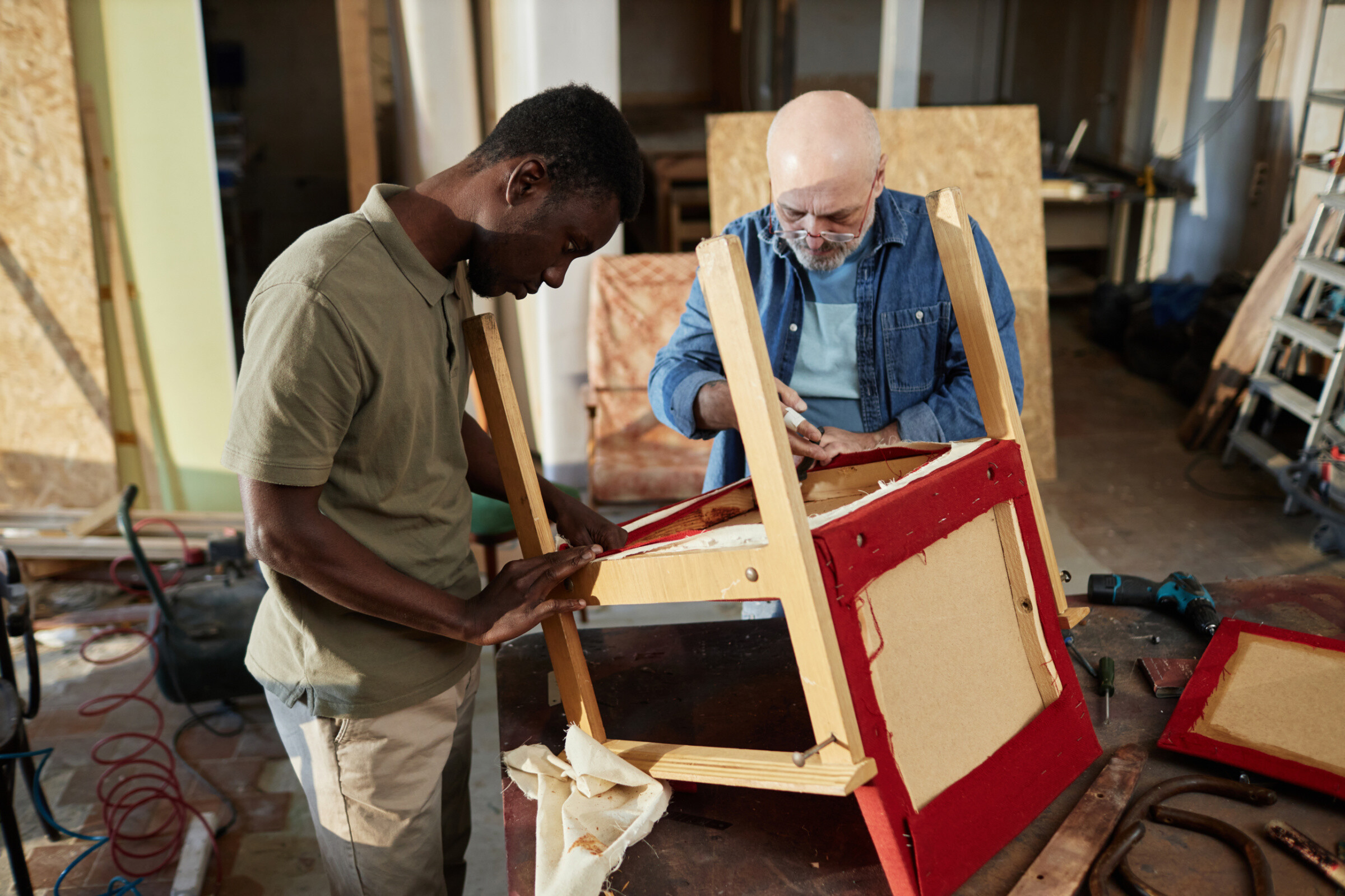 Tasker performing a Furniture Repair job.